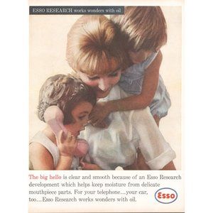 1960 Esso Research Pink Telephone Phone Vintage Print Ad Mother Daughter Photo